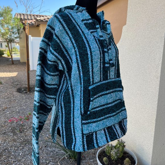 Confecciones Artilana Green Striped Poncho Women Size Medium - Picture 14 of 16